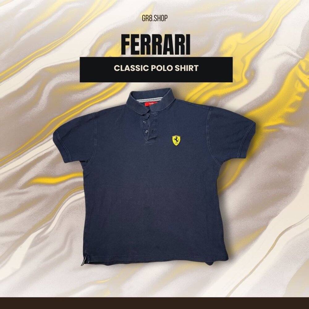Ferrari Scuderia Polo Shirt XL Navy Cotton Mens Classic Logo Design